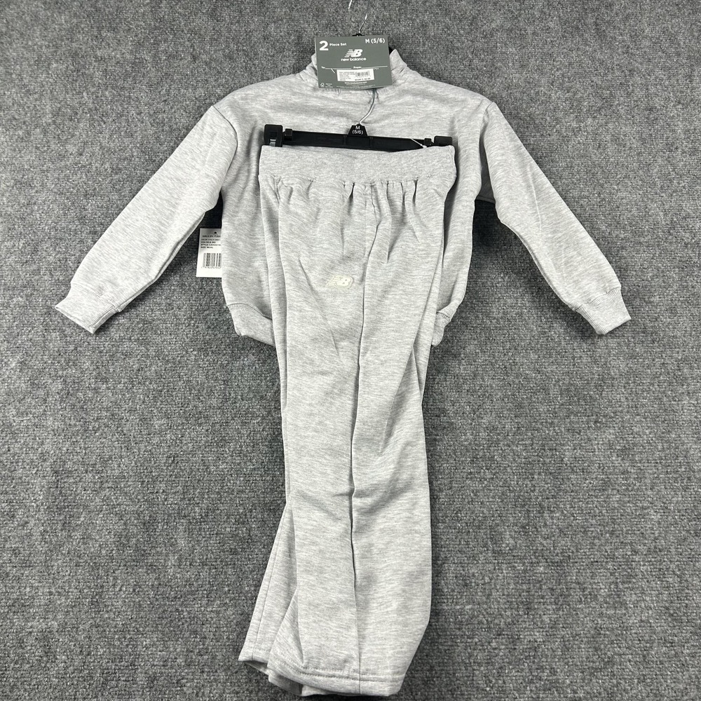 New Balance Fleece Sweatsuit Set Girls 5/6 Gray 2 Piece Quarter Zip Pants Outfit - Picture 7 of 9
